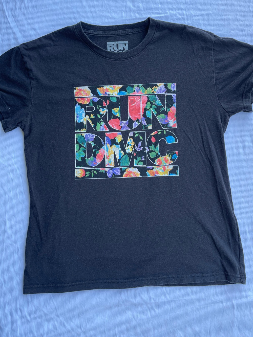 RUN DMC Floral Logo Black Short Sleeve Tee